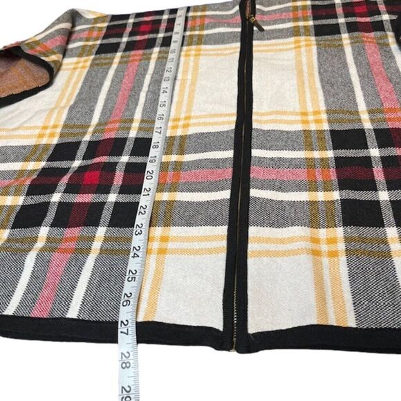 NWOT Nicole Miller Zip Front Poncho Cape Plaid Black Red Yellow Oversized S/M - Picture 12 of 14